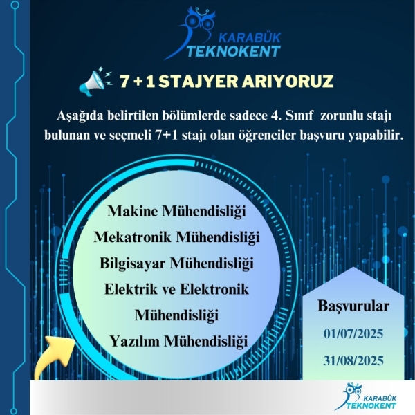 Karabük Teknokent Stajyer Alım İlanı!